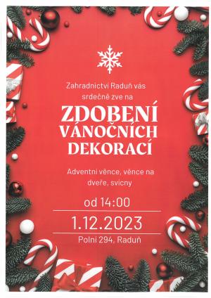 Zdobení vánočních dekorací-Zahradnictví Raduň
